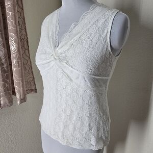 White Lace Sleeveless tops Stretchy Large size